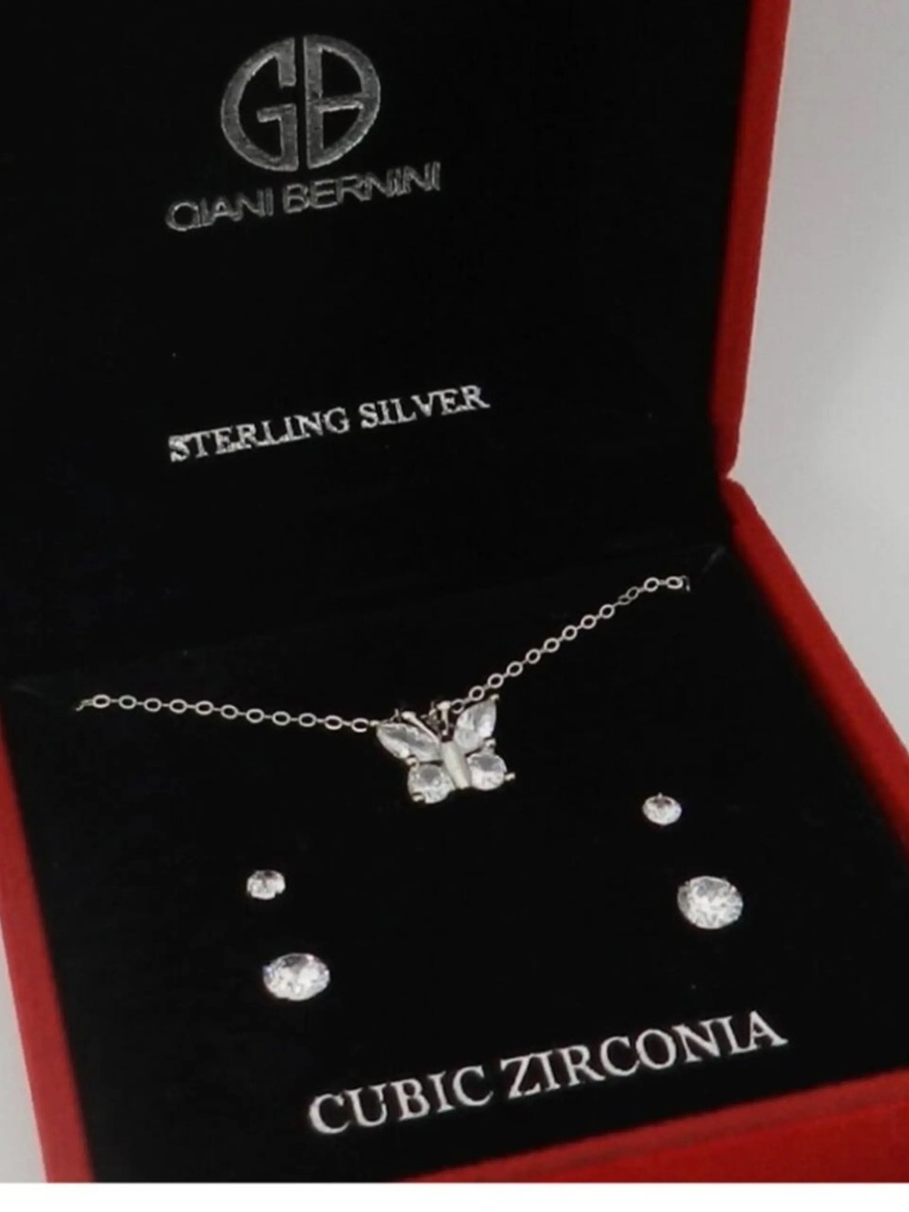 Giani Bernini Silver Butterfly Necklace with Cubic Zirconia Accents